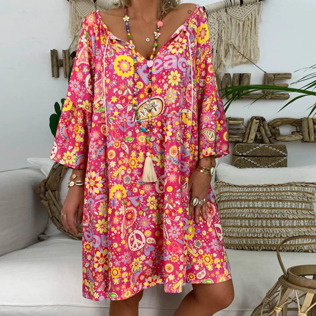 CD | plus Dimensiune rochie pentru femei Loose trimestru de vară Floral Rochie Mini Doamnelor Print Trei plus Dimensiune pantaloni formali Costume pentru femei