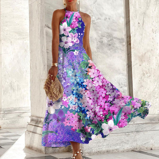CD | Rochie maxi mov fără mâneci cu imprimeu floral
