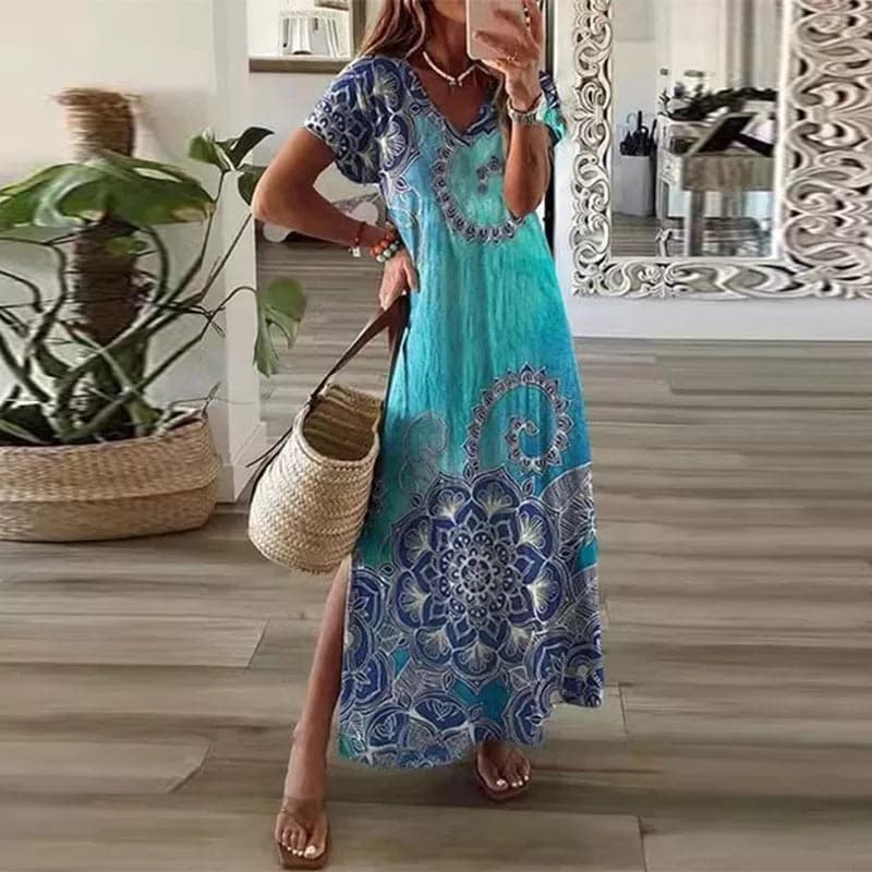 CD | Rochie maxi colorată cu decolteu în V