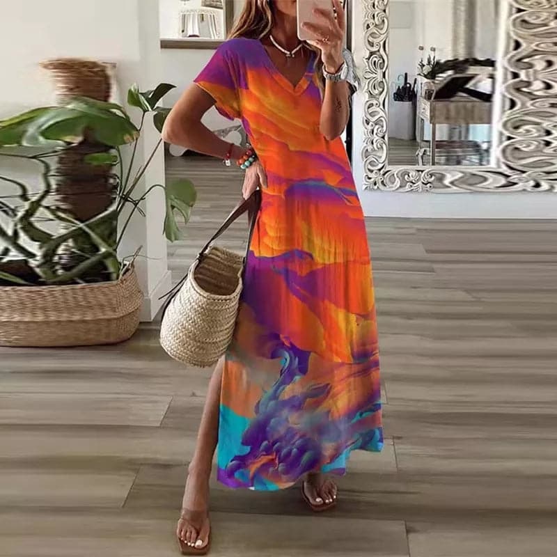 CD | Rochie maxi colorată cu decolteu în V