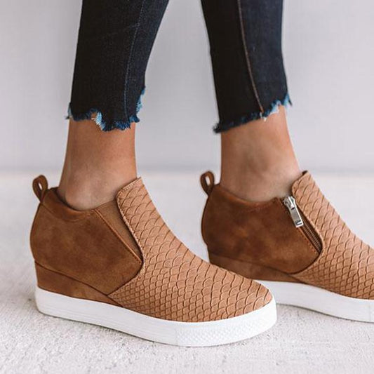 CD | Femei rotund Hollow Wedges Ankle Boots cu fermoar