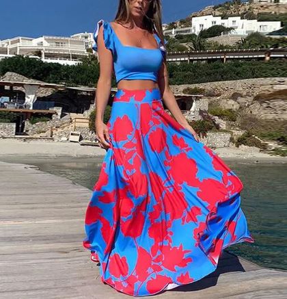 CD | Rochie sexy de vară din două piese cu imprimeu boho