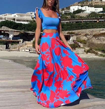 CD | Rochie sexy de vară din două piese cu imprimeu boho
