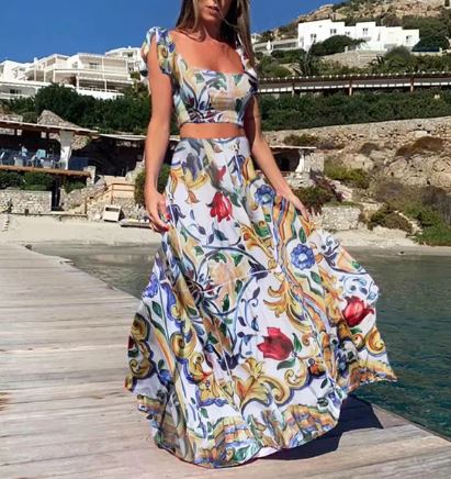 CD | Rochie sexy de vară din două piese cu imprimeu boho