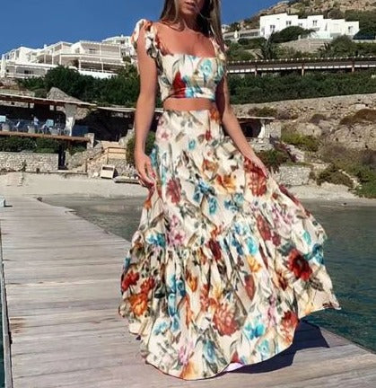 CD | Rochie sexy de vară din două piese cu imprimeu boho