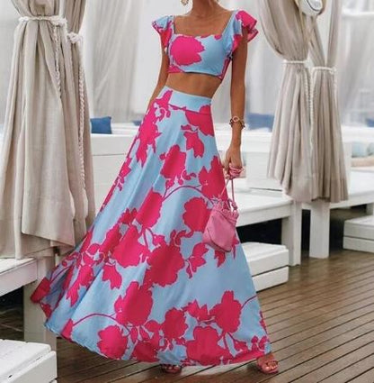 CD | Rochie sexy de vară din două piese cu imprimeu boho