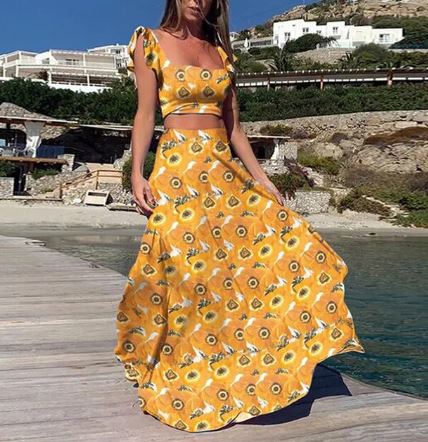 CD | Rochie sexy de vară din două piese cu imprimeu boho