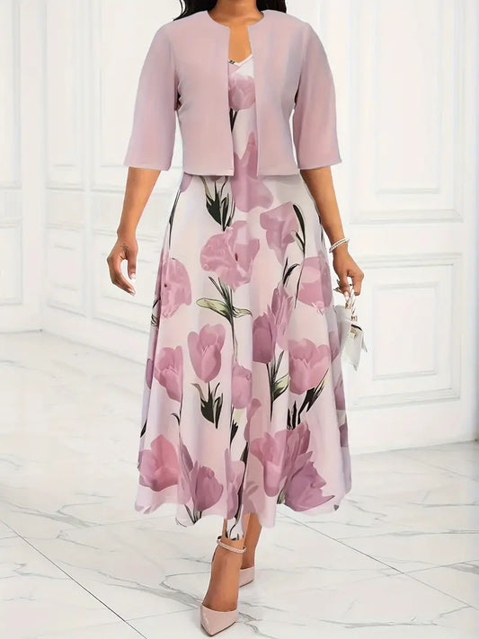 CD | Rochie maxi florală cu decolteu în V și pulover pentru femei
