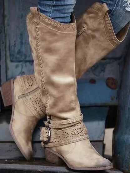 CD | Cizme western boho până la genunchi