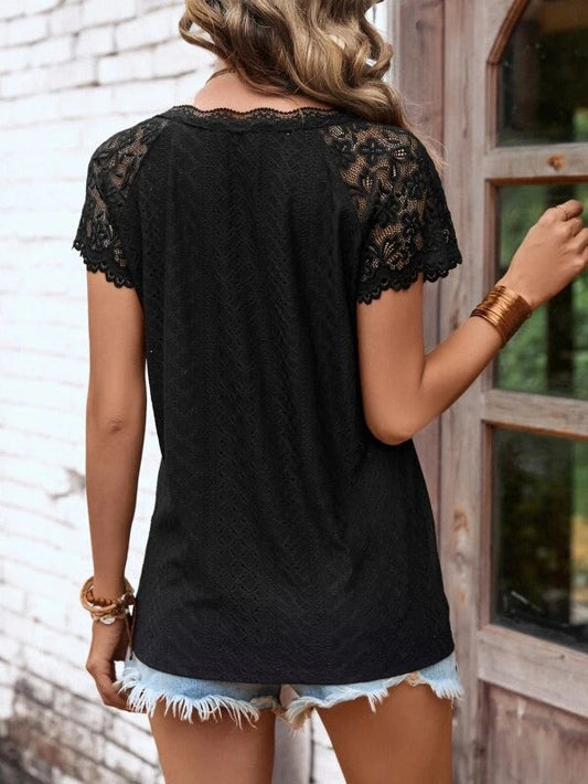 CD | Tricou Raglan cu mâneci din dantelă contrastante