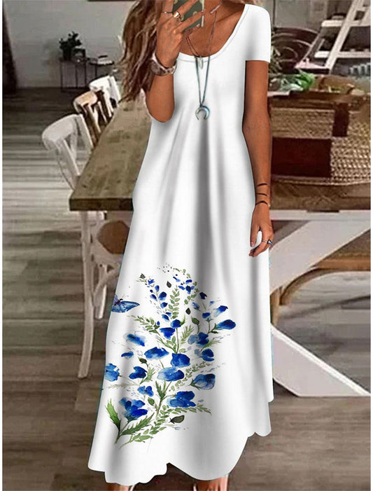 CD | Rochie maxi pentru femei cu imprimeu floral, perfectă pentru vară