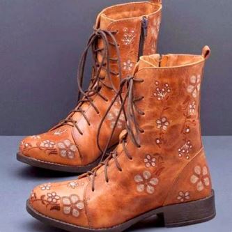 CD | Casual florale dantelă-up cizme