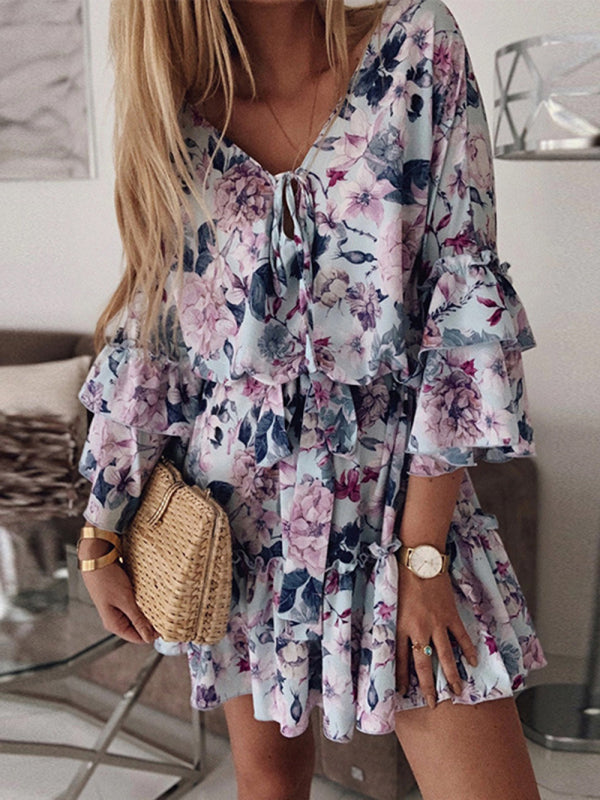 CD | Rochie mini cu volane cu model floral