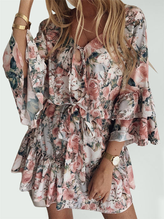 CD | Rochie mini cu volane cu model floral