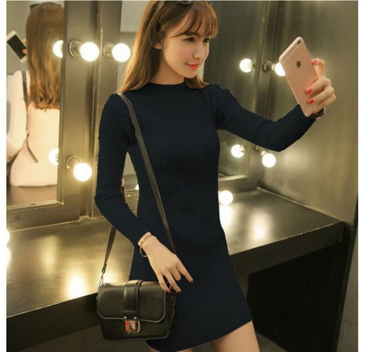 CD | Rochie mini tricotată cu gât rotund