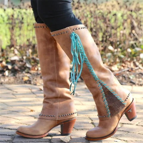 CD | Cizme western boho până la genunchi