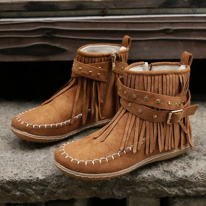 CD | Boho cizme mocasin cu franjuri