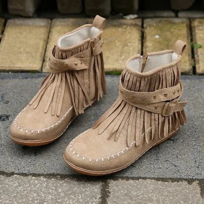 CD | Boho cizme mocasin cu franjuri
