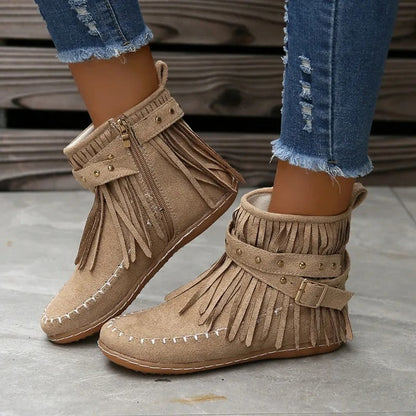CD | Boho cizme mocasin cu franjuri