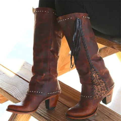 CD | Cizme western boho până la genunchi