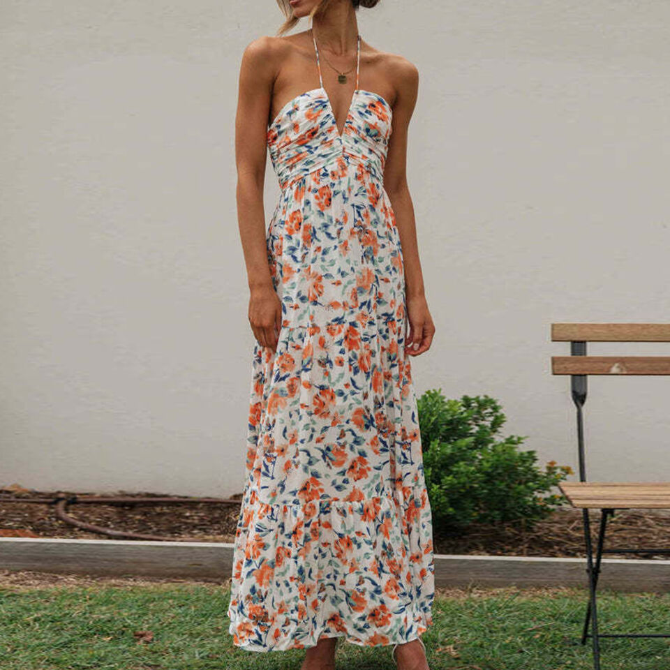CD | Rochie lungă cu model floral pentru femei