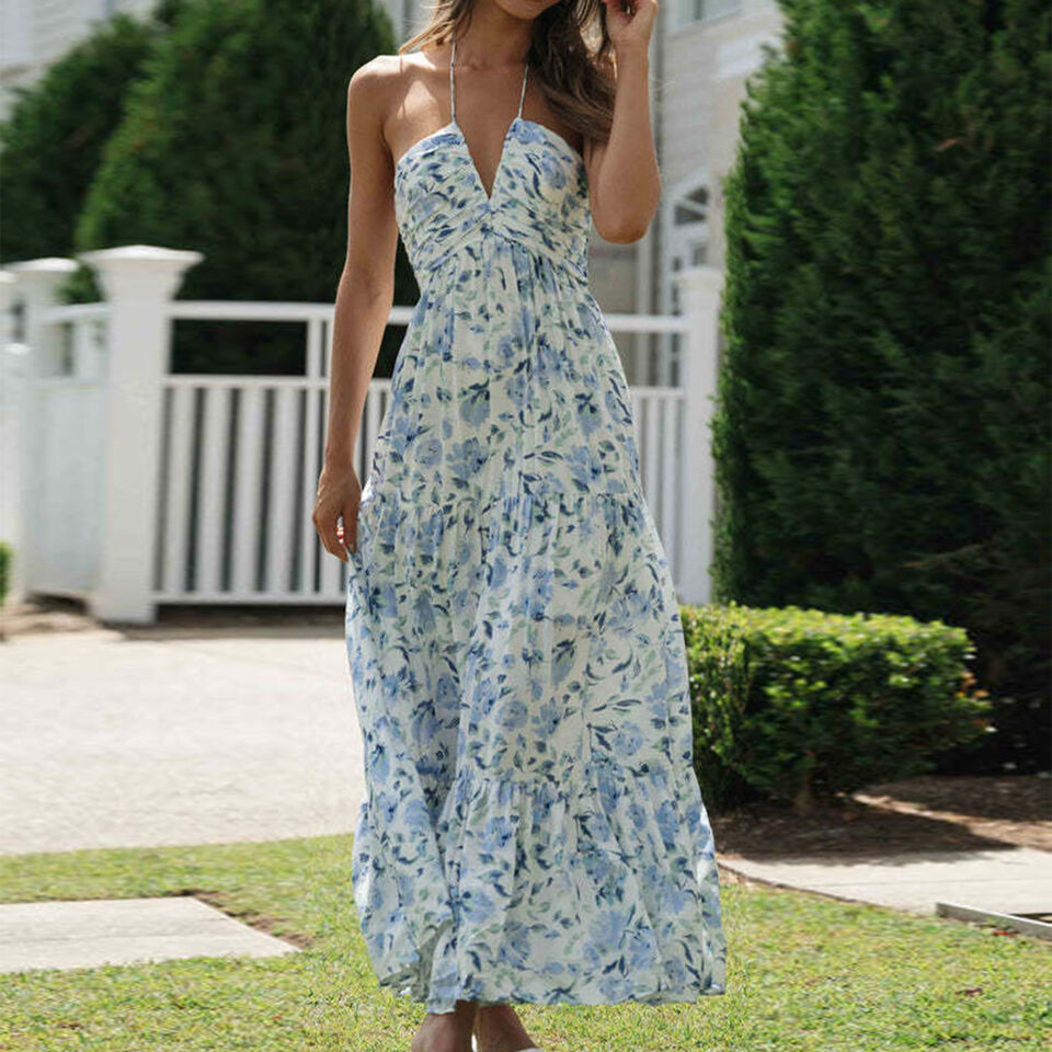CD | Rochie lungă cu model floral pentru femei