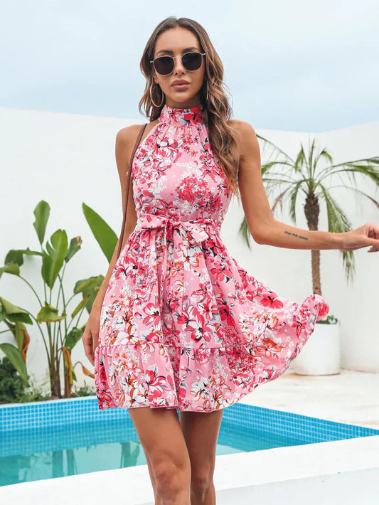 CD | Rochie mini cu gât halter cu model floral
